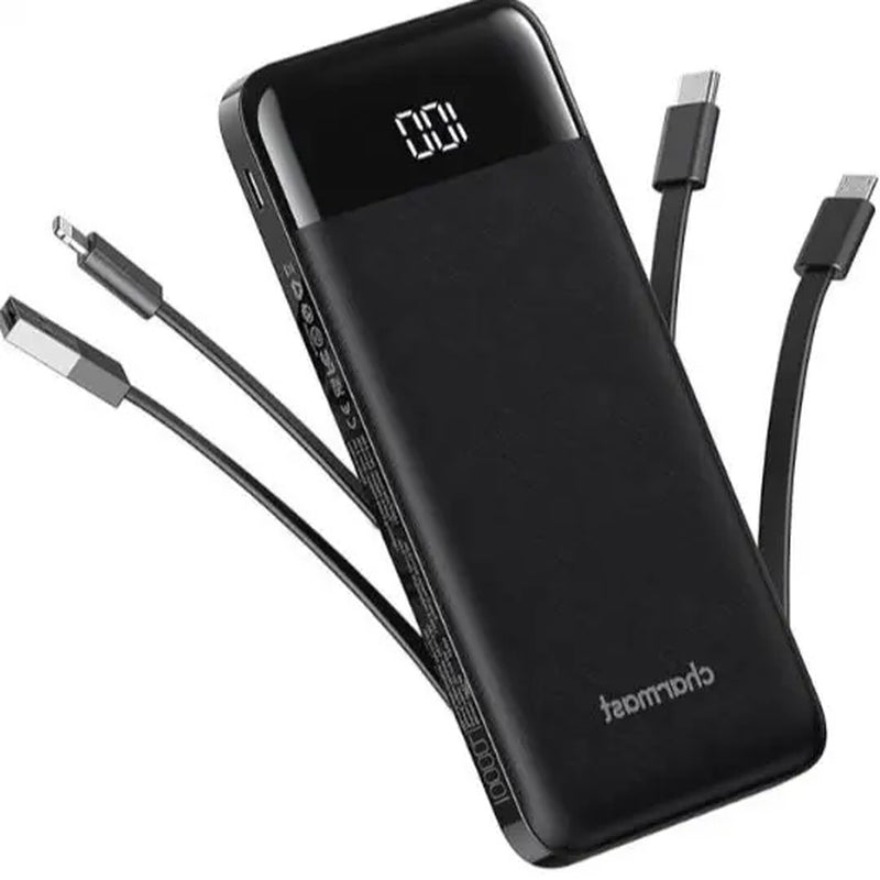 Charmast Ultra-Slim 10000Mah Portable Charger with Built-In Cables 6-Output & 3-Input Fast Charging External Battery Pack Power Bank for Smartphones Tablets USB-C Devices Travel Ready Airline Approved