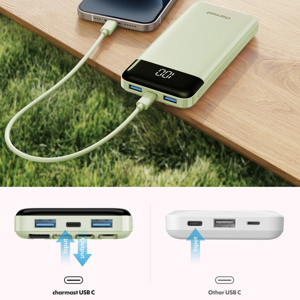 Charmast Ultra-Slim 10000Mah Portable Charger with Built-In Cables 6-Output & 3-Input Fast Charging External Battery Pack Power Bank for Smartphones Tablets USB-C Devices Travel Ready Airline Approved