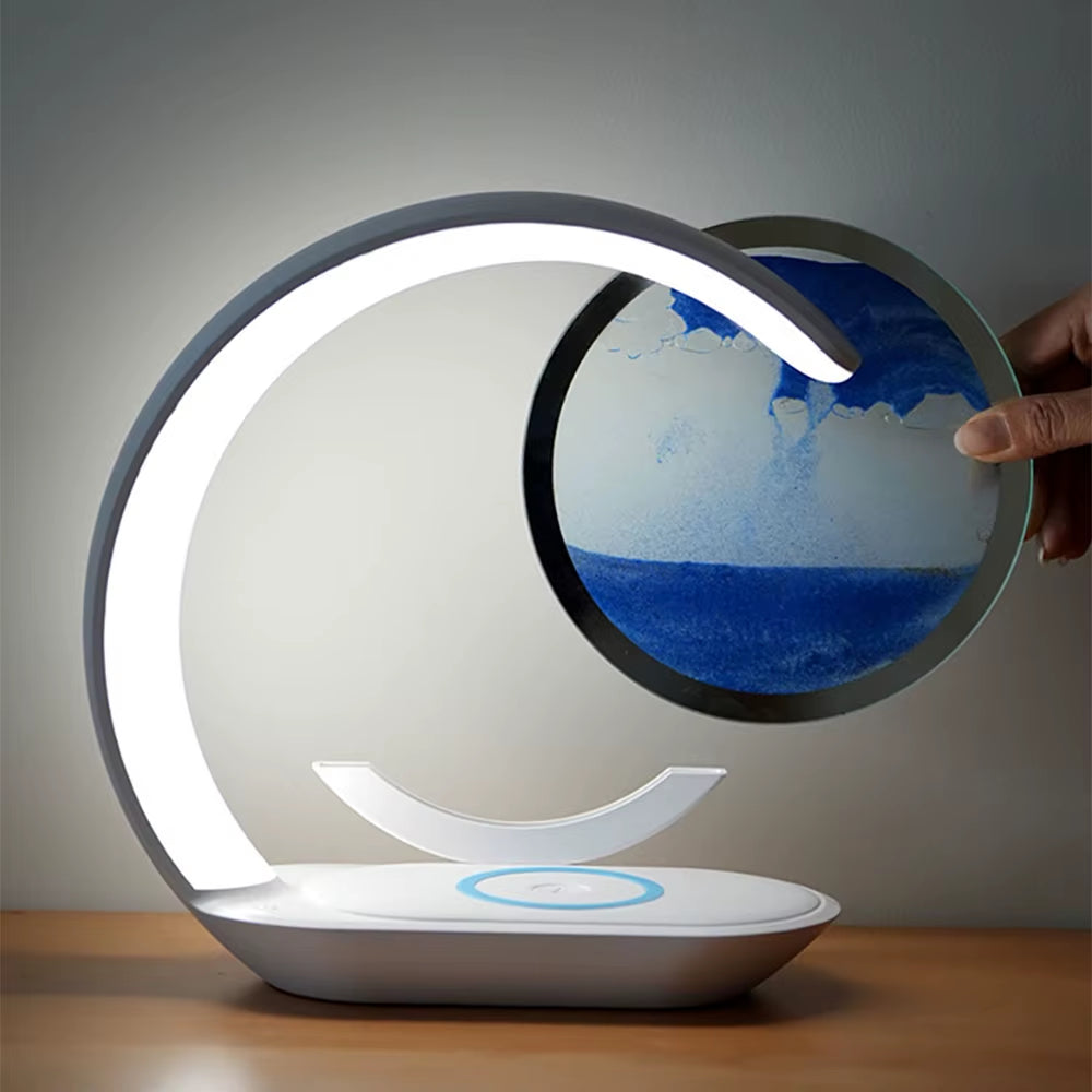 Enchant Your Space with the Quicksand Table Lamp - A USB Wireless Charging 3D Hourglass Night Light for Stylish Office Decor