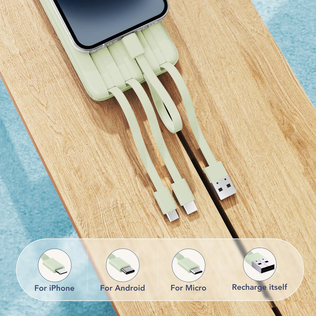 Charmast Ultra-Slim 10000Mah Portable Charger with Built-In Cables 6-Output & 3-Input Fast Charging External Battery Pack Power Bank for Smartphones Tablets USB-C Devices Travel Ready Airline Approved