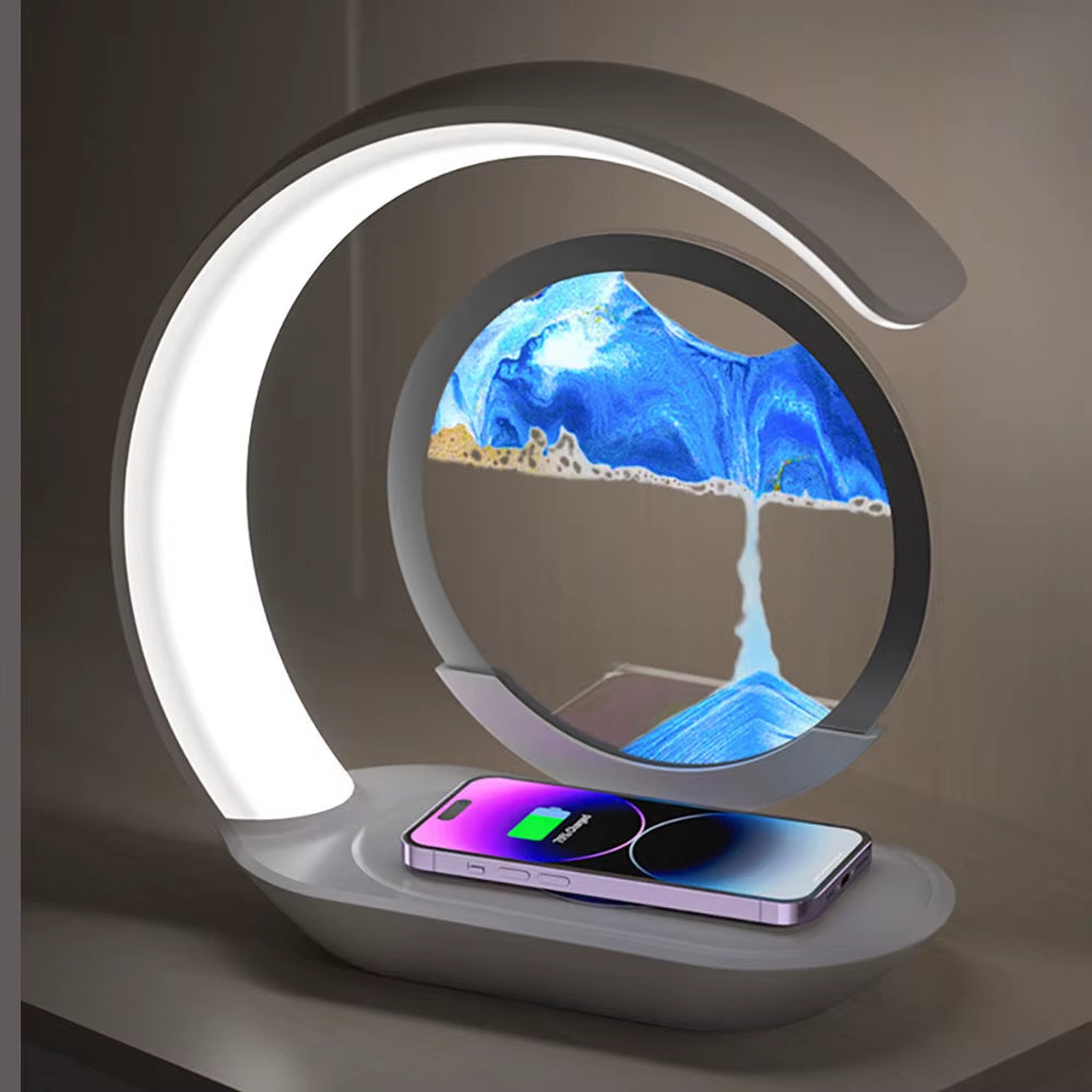 Enchant Your Space with the Quicksand Table Lamp - A USB Wireless Charging 3D Hourglass Night Light for Stylish Office Decor